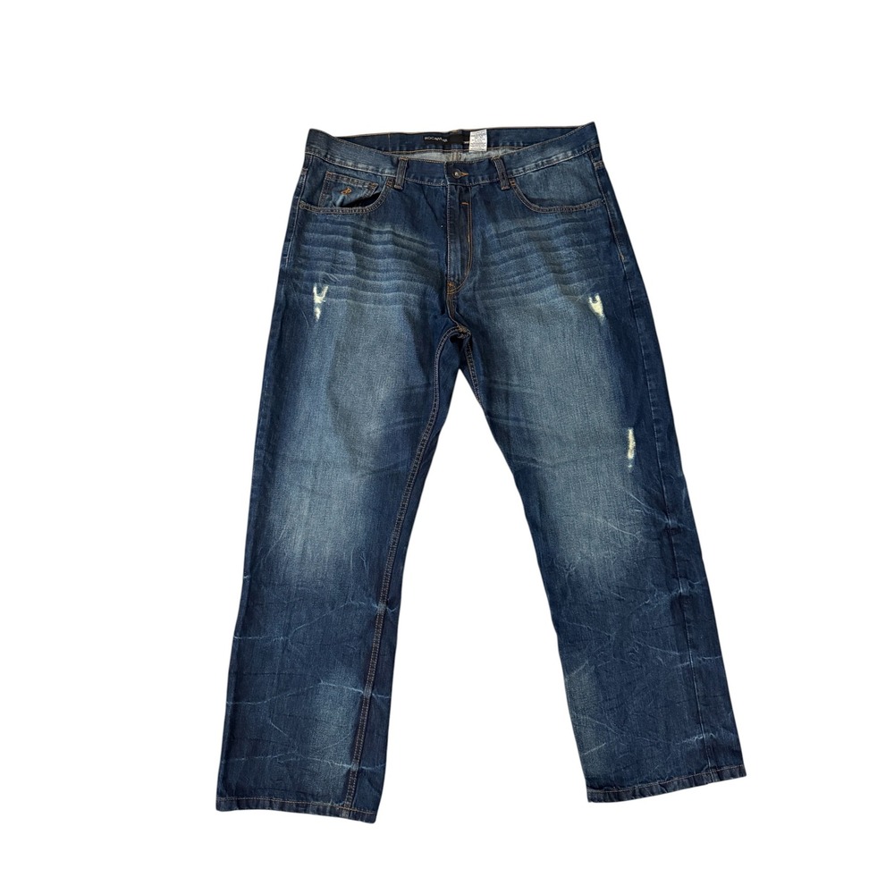 Rocawear Jeans‎ Mens 38x30 Blue Distressed Original Fit Straight Leg Denim